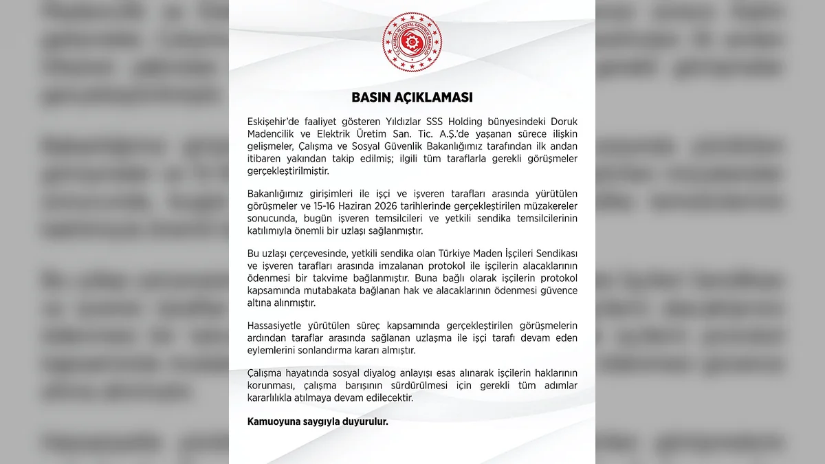 Çalışma ve Sosyal Güvenlik Bakanlığı'ndan Basın Açıklaması