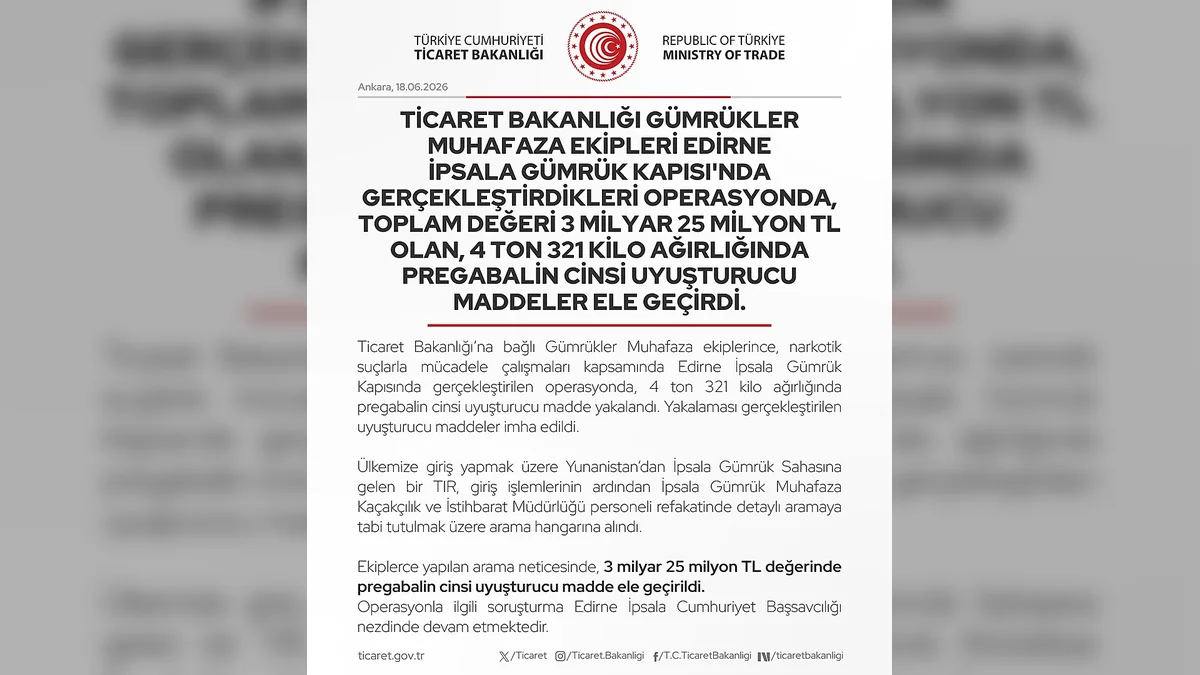 İpsala Gümrük Kapısı'nda Dev Operasyon: 3 Milyar TL'lik Uyuşturucu Ele Geçirildi